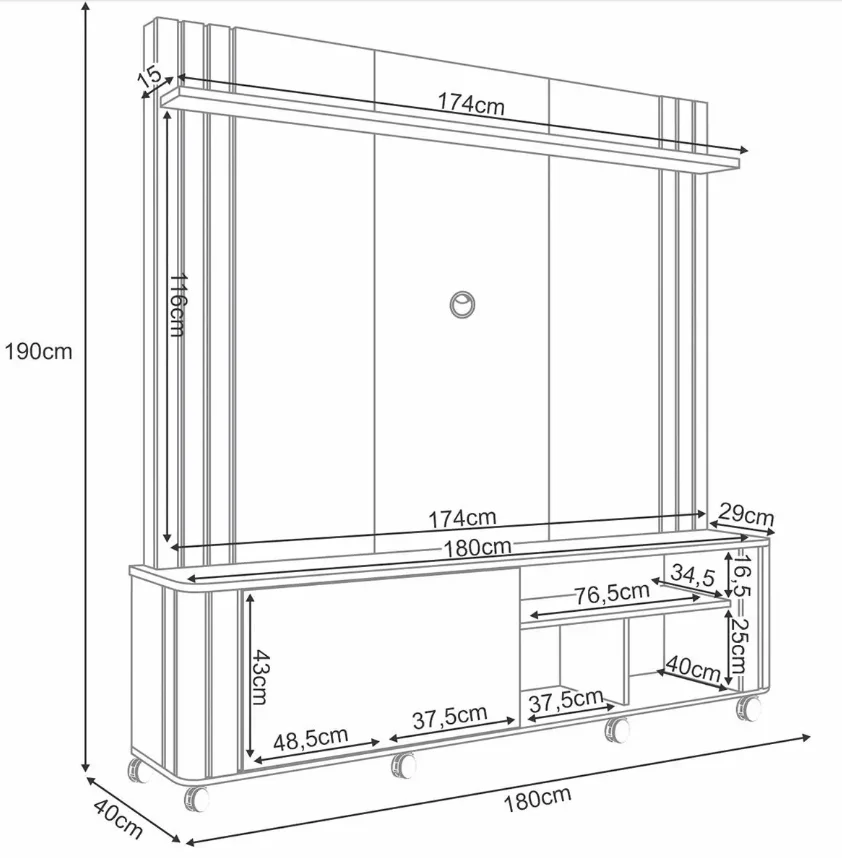 Home Painel Theater Trinus para Sala, Ideal para TV de até 70” com Rodízios - Imagem 7