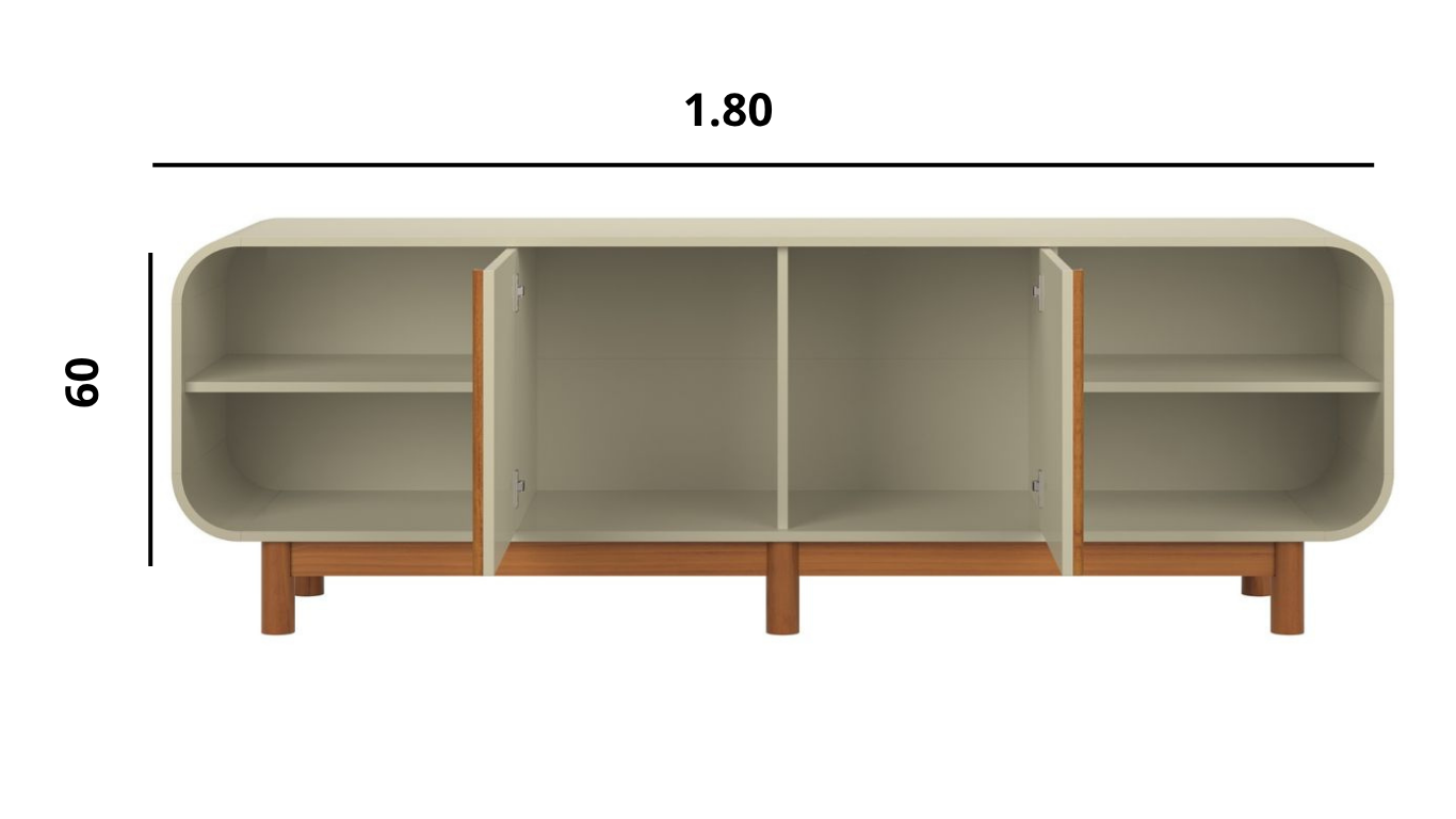 Rack Flip 1.6 para Sala de Estar - 3 Cores com 4 portas pes amadeirado e ninchos - Imagem 10
