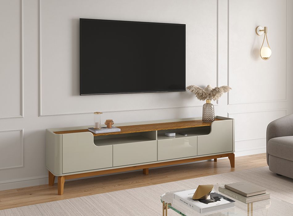 Rack Flip 1.6 para Sala de Estar - 3 Cores com 4 portas pes amadeirado e ninchos - Imagem 3