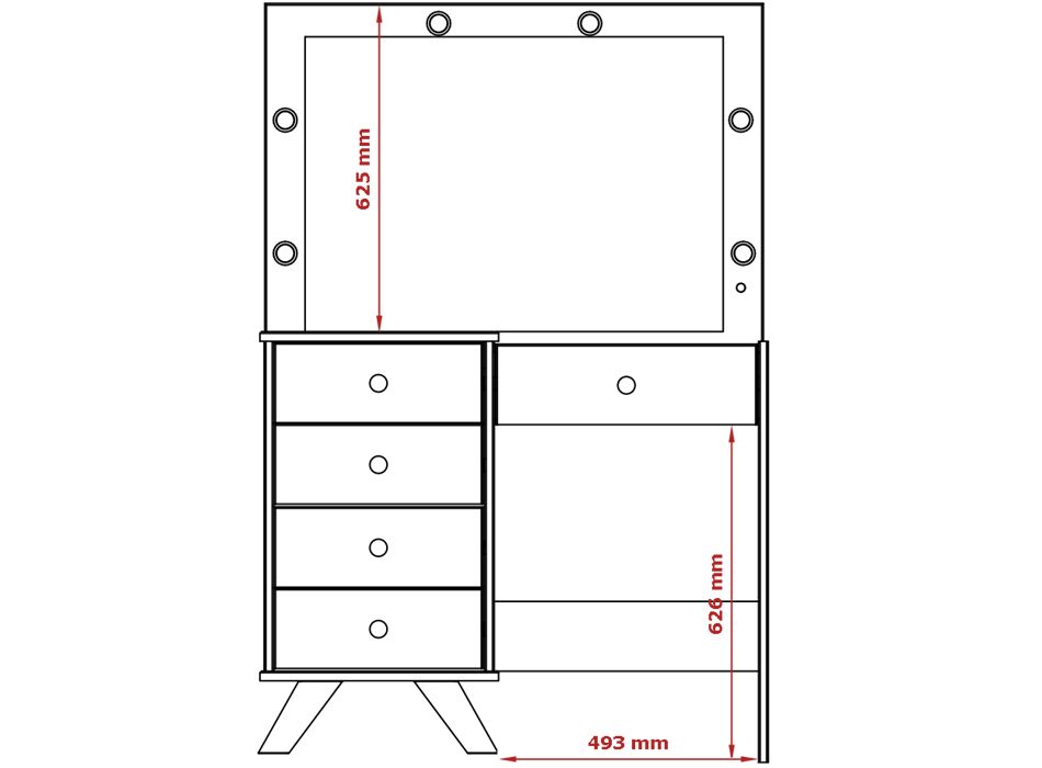 Penteadeira Mel 05 gavetas, iluminação em LED, pés em madeira, colmeia e vidro - Imagem 5