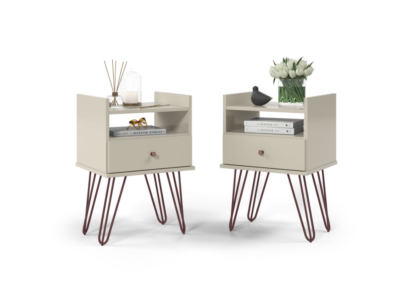 Conjunto kit 2 mesa de cabeceira retro pés palito