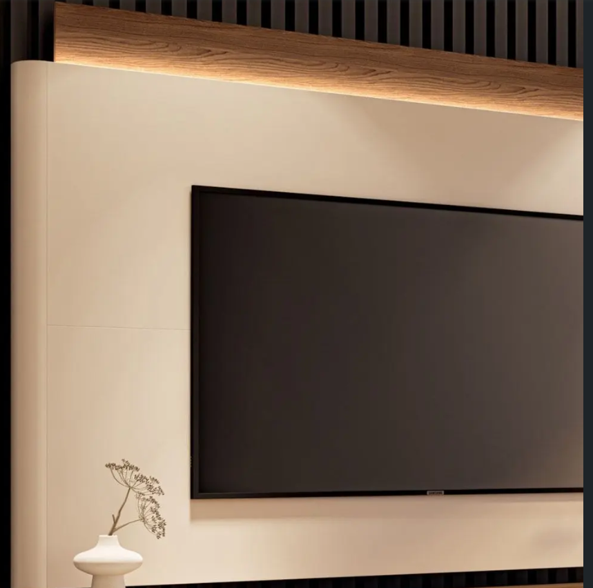 Conjunto Painel Nobre com LED e Rack Bancada Ária para TV de até 85 Polegadas – Off White/Champagne - Imagem 3
