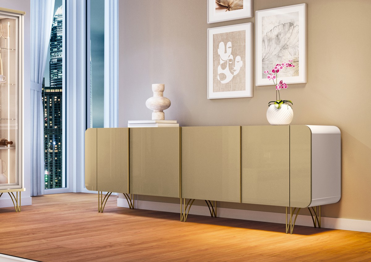 Aparador 2.20 Buffet Sala Saluti 04 Portas e Pés em Aço 100% MDF