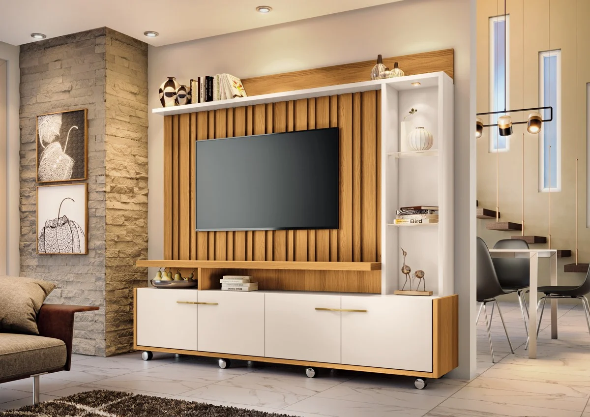 Estante Home 1.59 para TVs até 60 Polegadas Ripado LED 4 Portas Titan 100% MDF