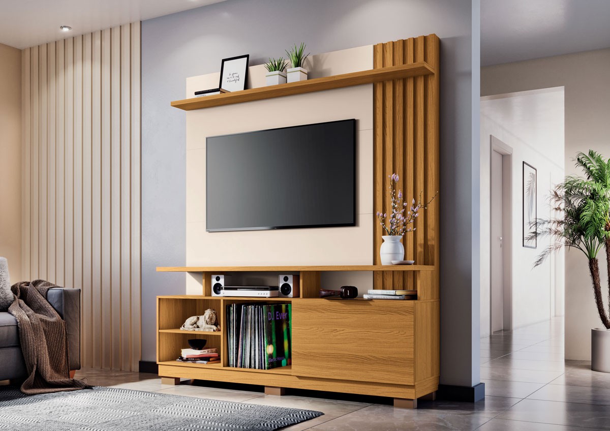 Home Theater Artheo Ripado 160cm Prateleira Nichos 100% MDF