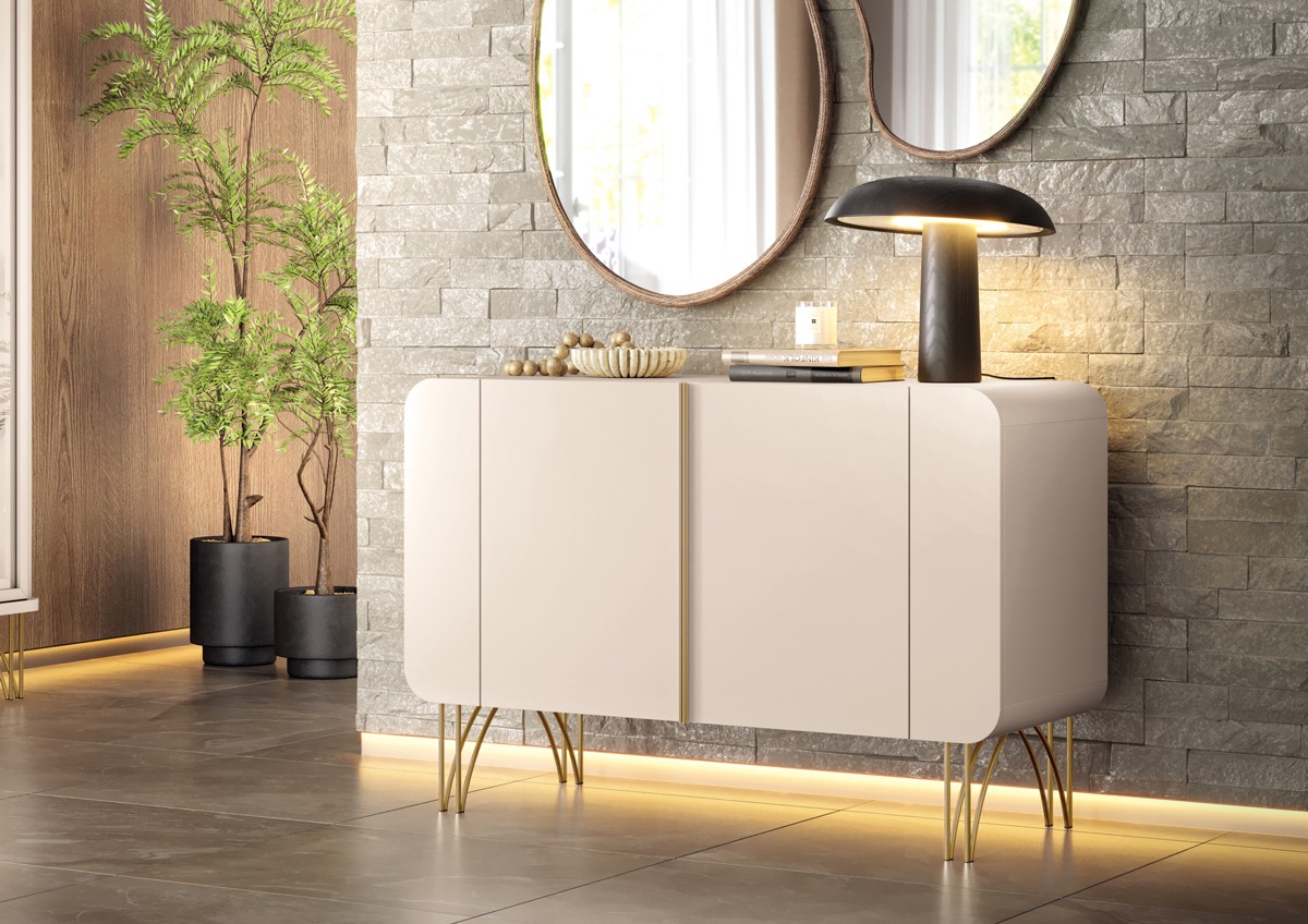 Buffet Aparador 1.10 Sala Benvenuto 02 Portas e Pés em Aço 100% MDF