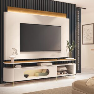 Conjunto Painel Nobre 2.20 com LED Rack Bancada Ária para TVs 100% MDF