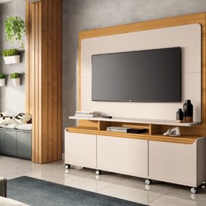 Estante Home Theater 1.70 Quantum para TVs 02 portas 01 gaveta Luminárias Led 100% MDF