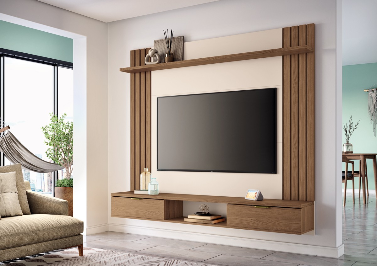 Painel Home Suspenso 1.8 para TV até 55 Polegadas com Fita LED Illusion 100% MDF