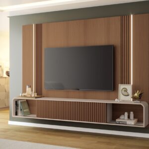 Painel Suspenso Empire 2.19 TVs com Led portas de correr Ripado 100% MDF