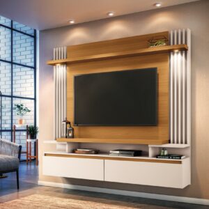 Painel Suspenso Empire 1.36 TVs com Led portas de correr Ripado 100% MDF