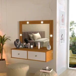 Penteadeira Isis Camarim Multiuso Led/Espelho Nicho 02 gavetas 100% MDF