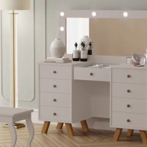 Penteadeira Camarim Mila com Espelho e LED 09 Gavetas 100% MDF