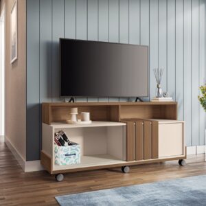 Bancada Decorativa Graci 1.30 para TVs até 70 Polegadas Ripada MDP Pés Rodízio 100% MDF