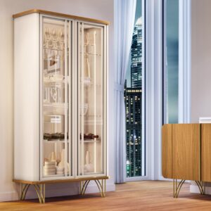 Cristaleira Evorá 1.80 02 portas Pés de Aço Maciço Espelho Led 100% MDF