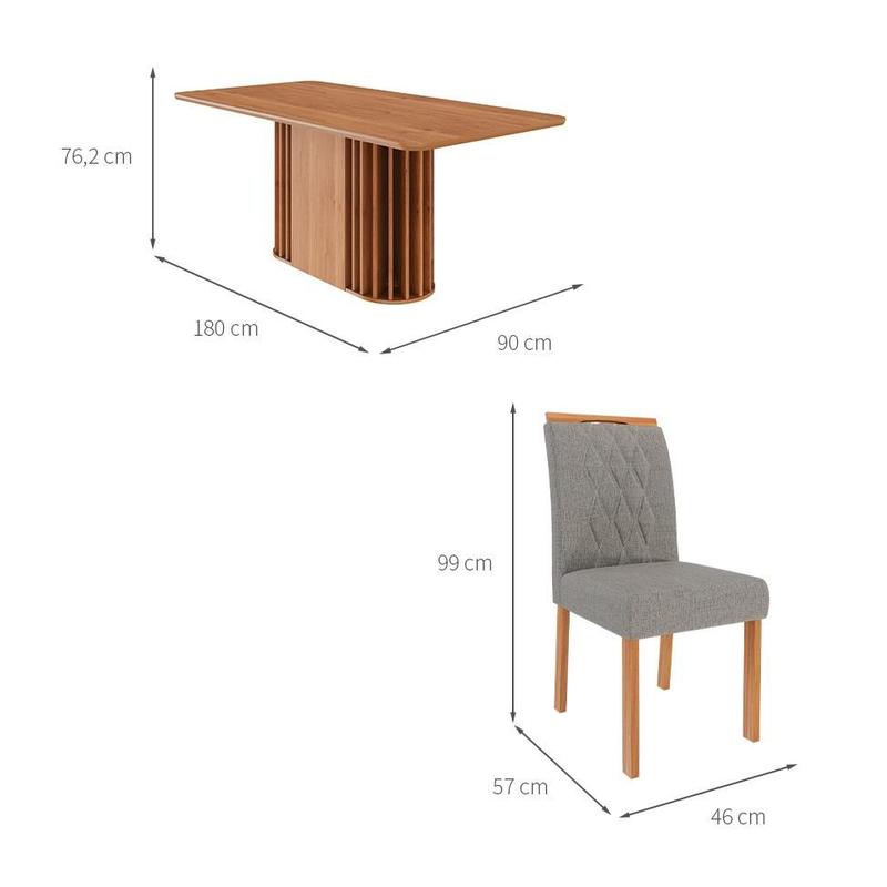 Conjunto sala de jantar Mesa Julieta 1.80 Retangular com Tampo de MDF Cinamomo e 6 Cadeiras Juliana - Imagem 4
