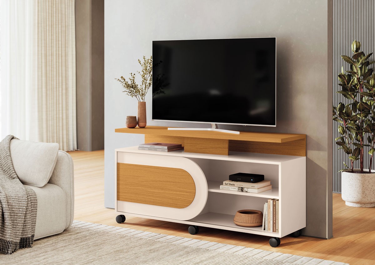 Rack Bancada Orbis 1.36 Porta de correr Cinamomo Off White 100% MDF