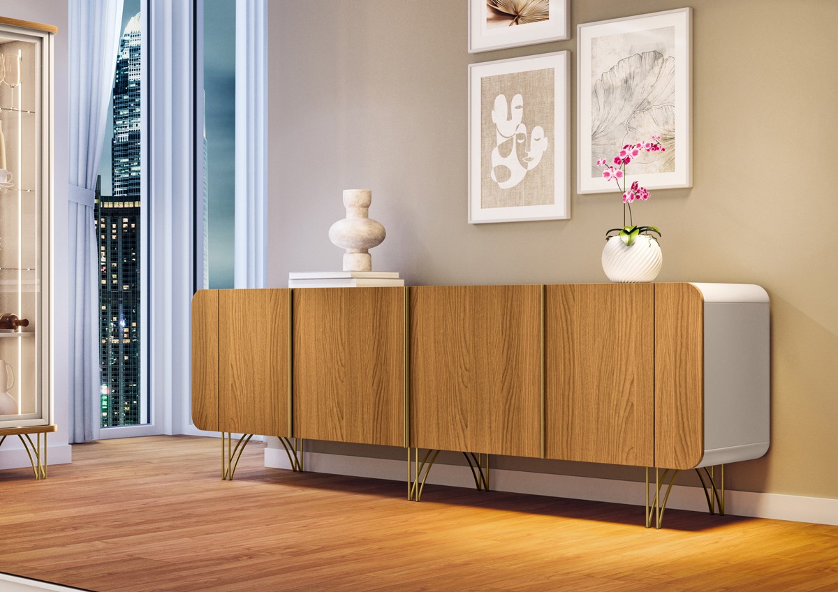 Aparador 2.20 Buffet Sala Saluti 04 Portas e Pés em Aço 100% MDF - Imagem 3