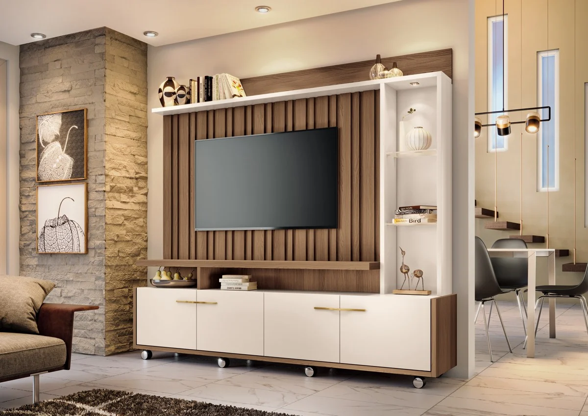 Estante Home 1.59 para TVs até 60 Polegadas Ripado LED 4 Portas Titan 100% MDF - Imagem 5