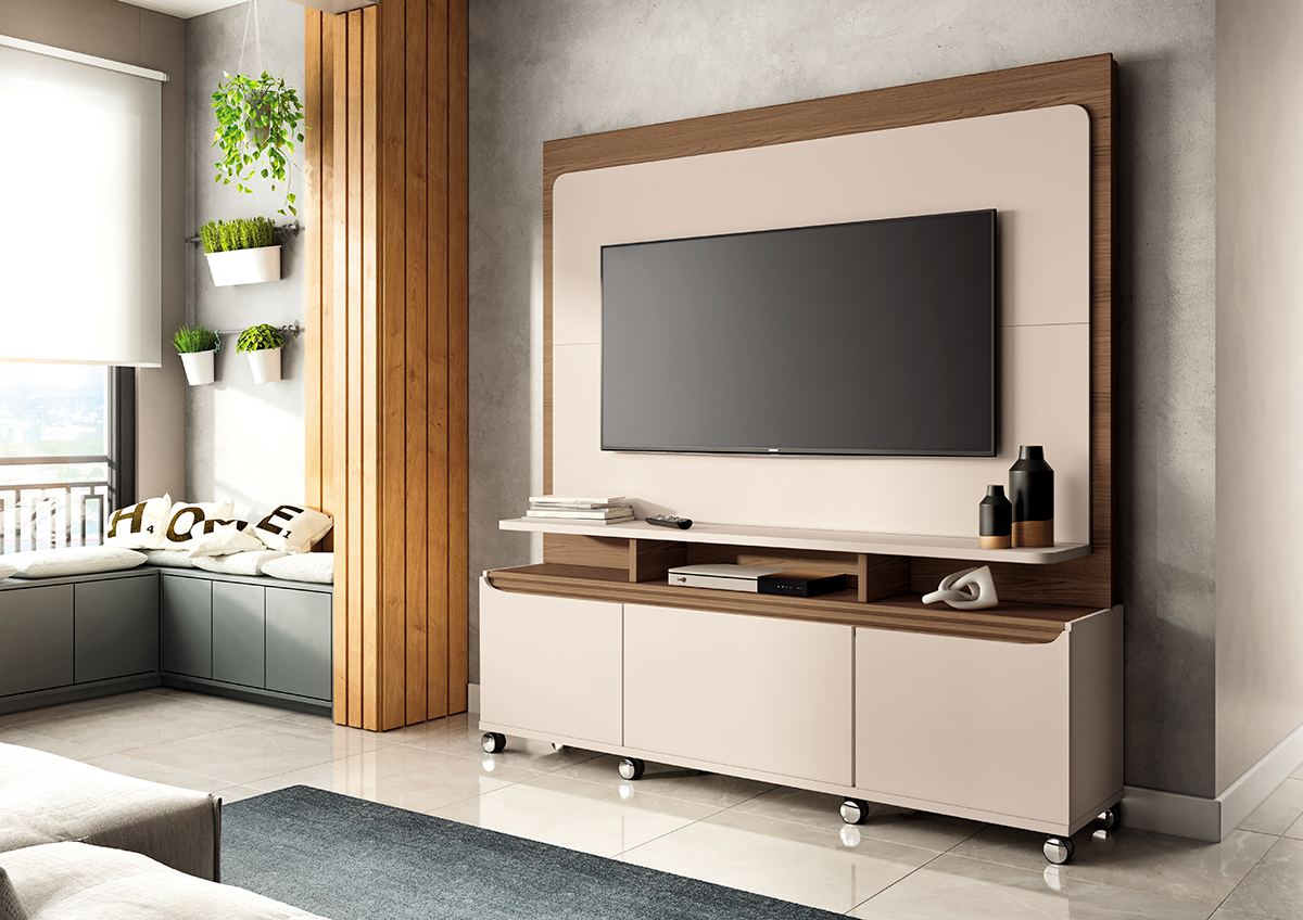 Estante Home Theater 1.70 Quantum para TVs 02 portas 01 gaveta Luminárias Led 100% MDF - Imagem 3