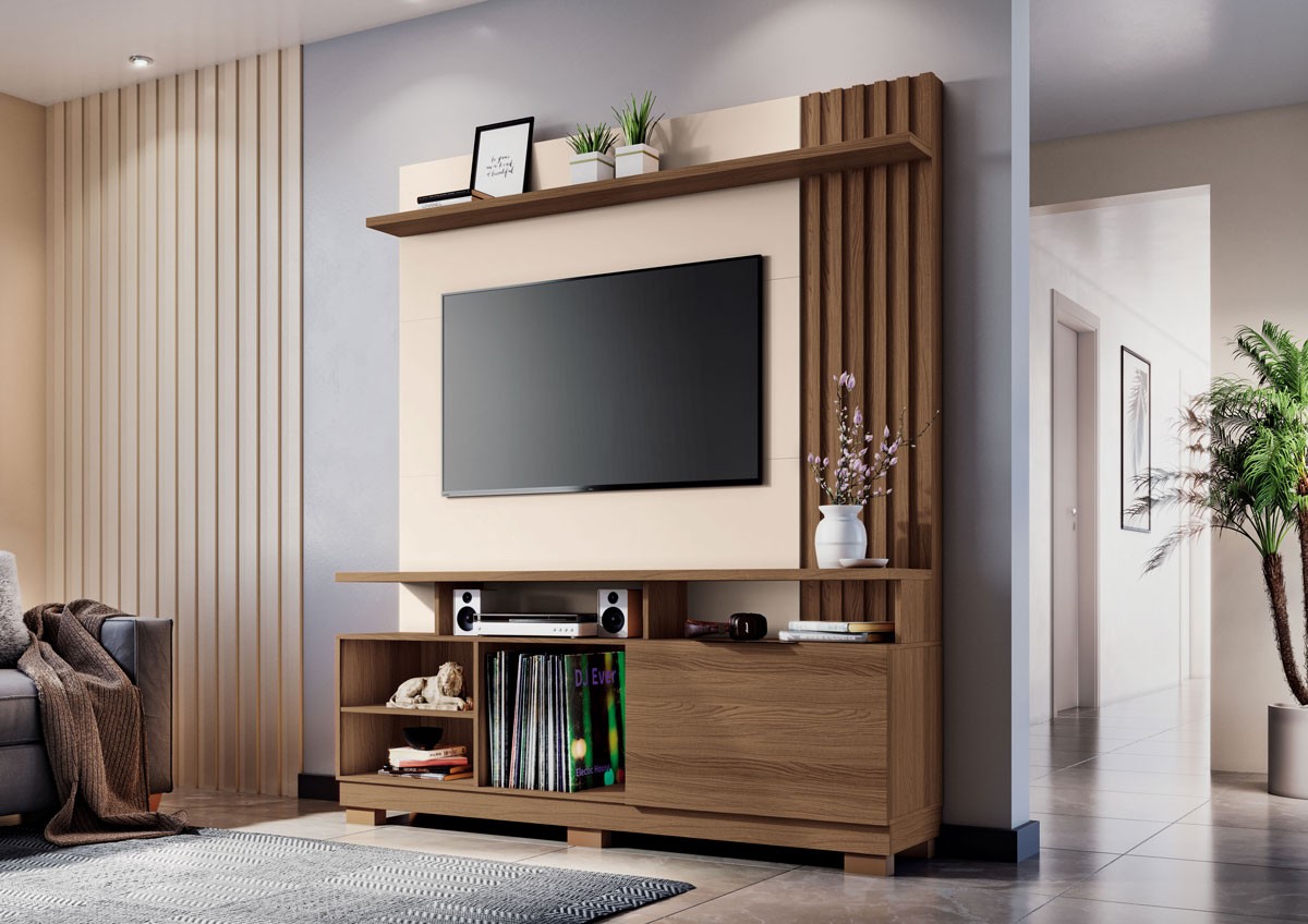 Home Theater Artheo Ripado 160cm Prateleira Nichos 100% MDF - Imagem 3