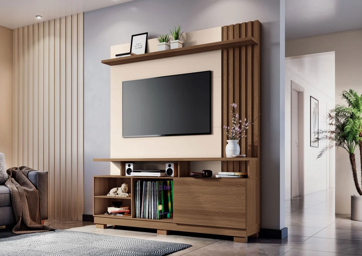 Home Theater Artheo Ripado 160cm Prateleira Nichos 100% MDF - Imagem 2