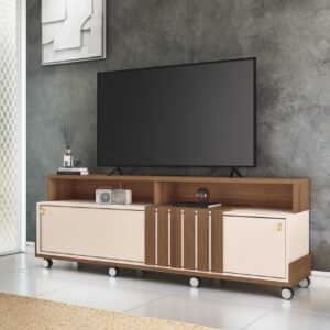 Bancada Decorativa Graci 1.80 para TVs até 70 Polegadas Ripada MDP Pés Rodízio 100% MDF