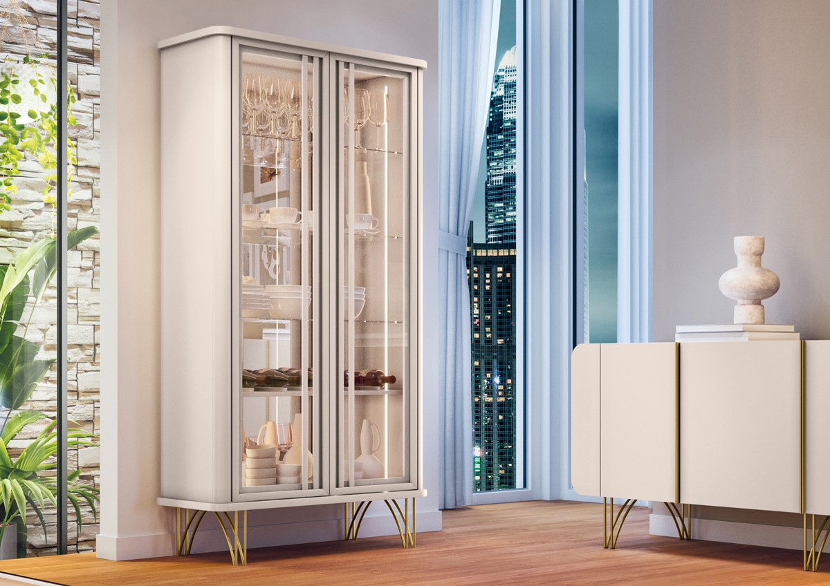 Cristaleira Evorá 1.80 02 portas Pés de Aço Maciço Espelho Led 100% MDF - Imagem 4