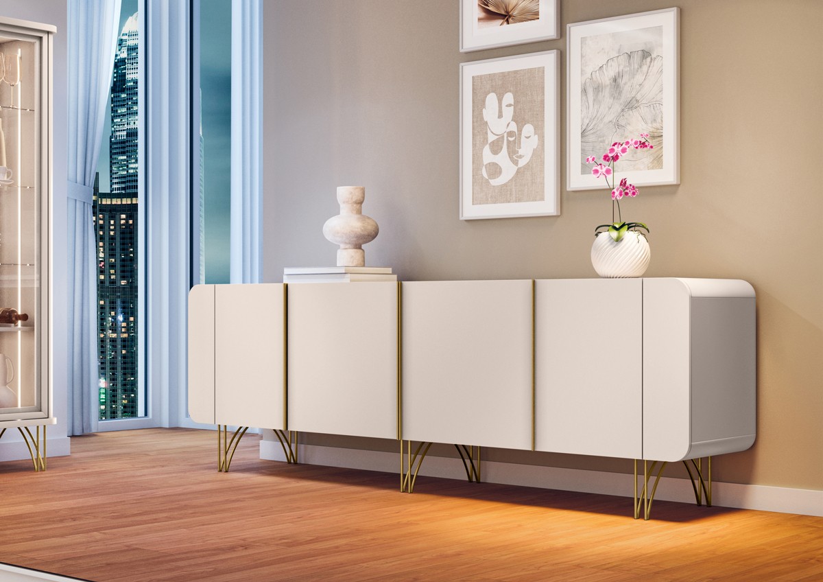 Aparador 2.20 Buffet Sala Saluti 04 Portas e Pés em Aço 100% MDF - Imagem 4