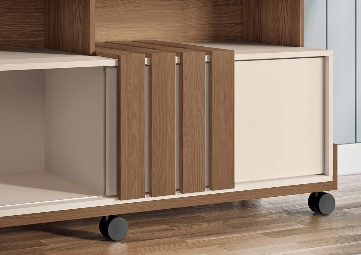 Bancada Decorativa Graci 1.30 para TVs até 70 Polegadas Ripada MDP Pés Rodízio 100% MDF - Imagem 3