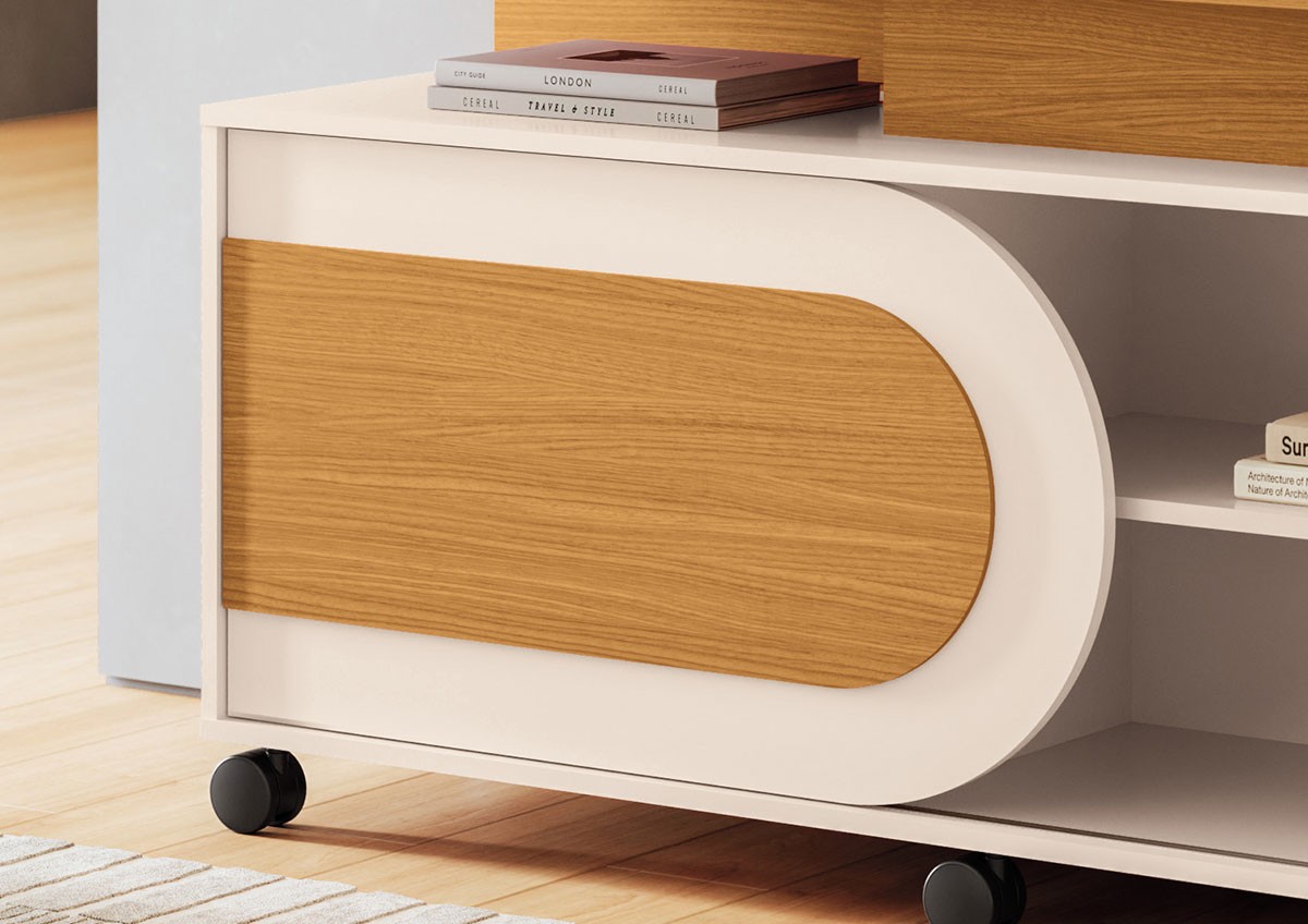 Rack Bancada Orbis 1.36 Porta de correr Cinamomo Off White 100% MDF - Imagem 4