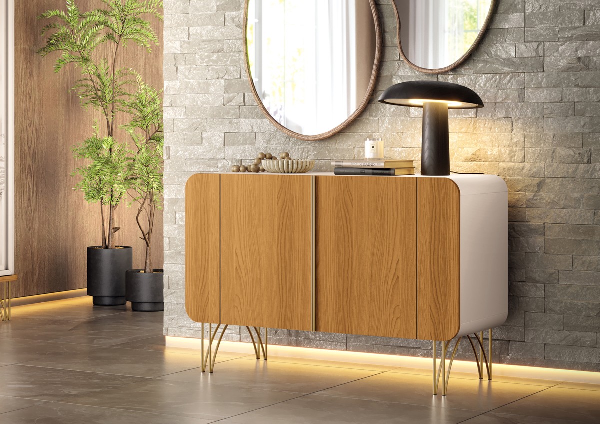 Buffet Aparador 1.10 Sala Benvenuto 02 Portas e Pés em Aço 100% MDF - Imagem 4