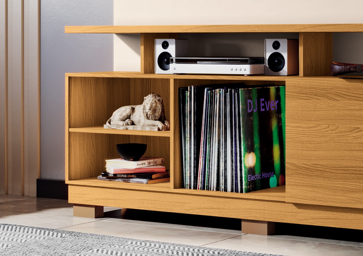 Home Theater Artheo Ripado 160cm Prateleira Nichos 100% MDF - Imagem 4