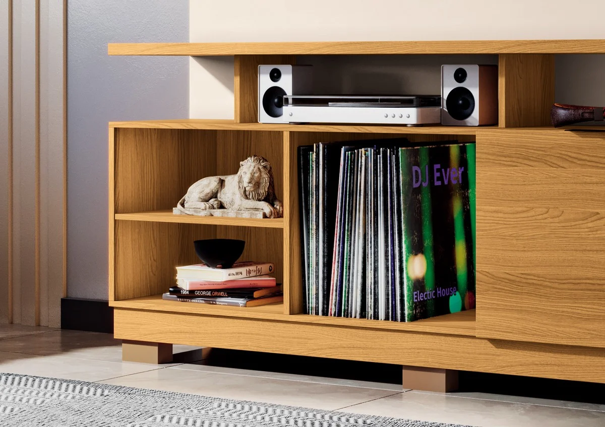 Home Theater Artheo Ripado 160cm Prateleira Nichos 100% MDF - Imagem 3