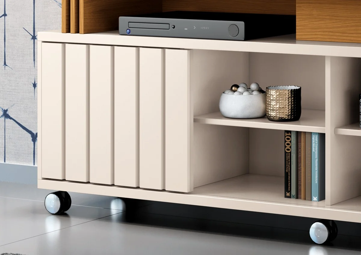 Bancada Briz 1.80 Decorativa para TVs até 70 Polegadas porta de correr Ripada Pés Rodízio 100% MDF - Imagem 3