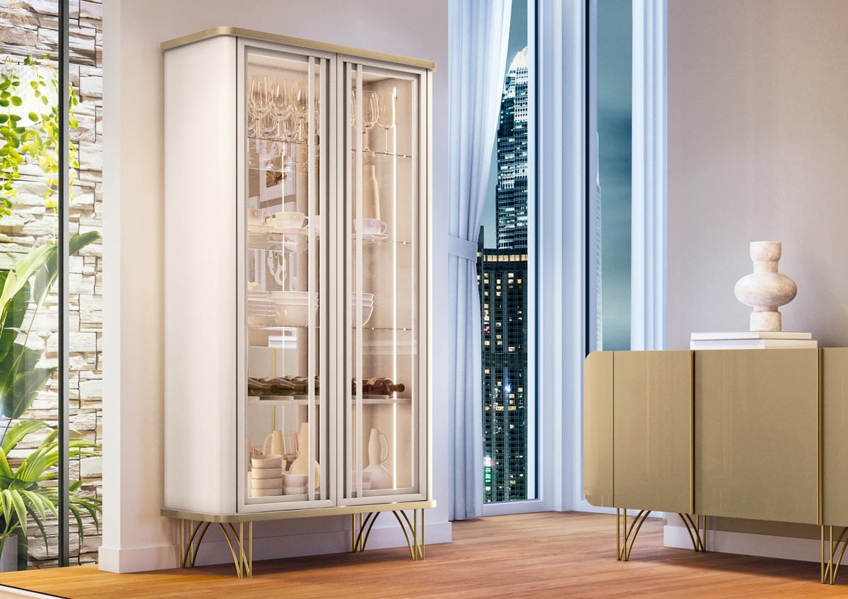 Cristaleira Evorá 1.80 02 portas Pés de Aço Maciço Espelho Led 100% MDF - Imagem 3