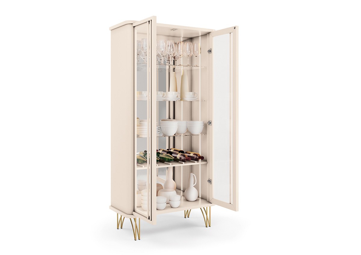 Cristaleira Evorá 1.80 02 portas Pés de Aço Maciço Espelho Led 100% MDF - Imagem 5