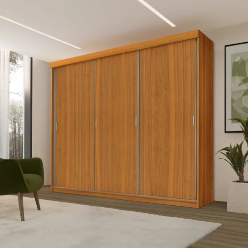 Guarda Roupa Casal Armário Imola Porta de Correr 03 portas 05 gavetas 100% Mdf - Imagem 5