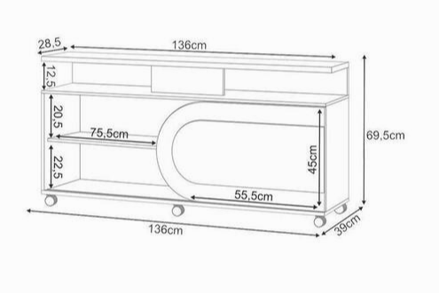 Rack Bancada Orbis 1.36 Porta de correr Cinamomo Off White 100% MDF - Imagem 5