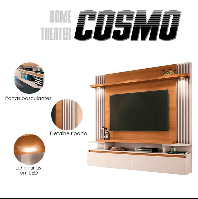 Painel Suspenso Empire 1.36 TVs com Led portas de correr Ripado 100% MDF - Imagem 5