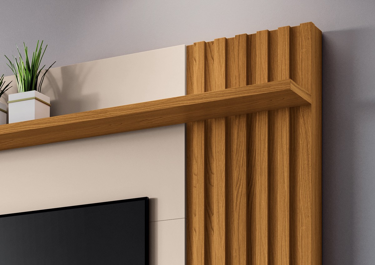 Home Theater Artheo Ripado 160cm Prateleira Nichos 100% MDF - Imagem 5