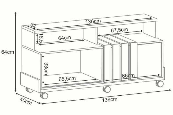 Bancada Decorativa Graci 1.30 para TVs até 70 Polegadas Ripada MDP Pés Rodízio 100% MDF - Imagem 5