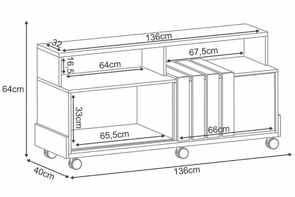 Bancada Decorativa Graci 1.30 para TVs até 70 Polegadas Ripada MDP Pés Rodízio 100% MDF - Imagem 4