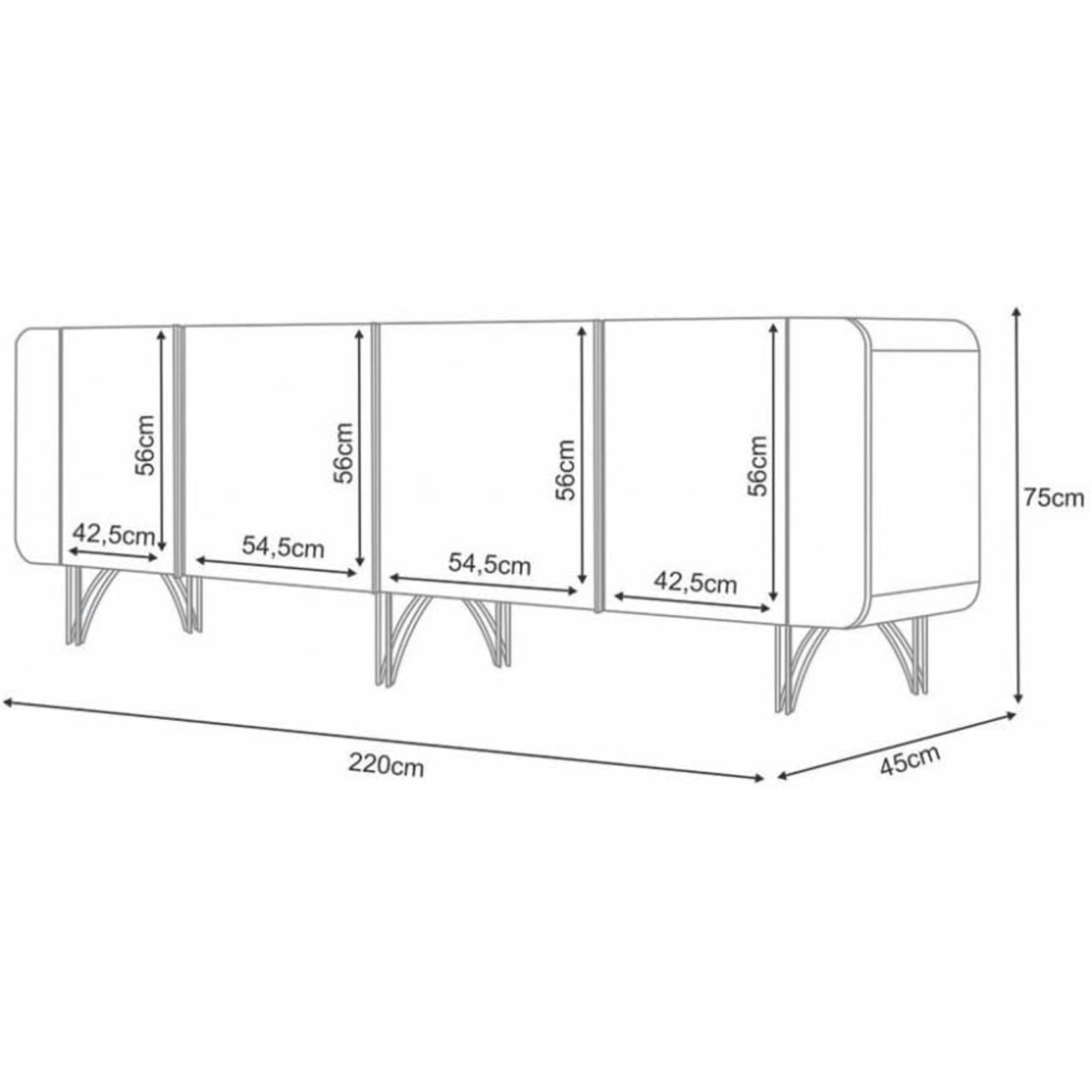 Aparador 2.20 Buffet Sala Saluti 04 Portas e Pés em Aço 100% MDF - Imagem 6