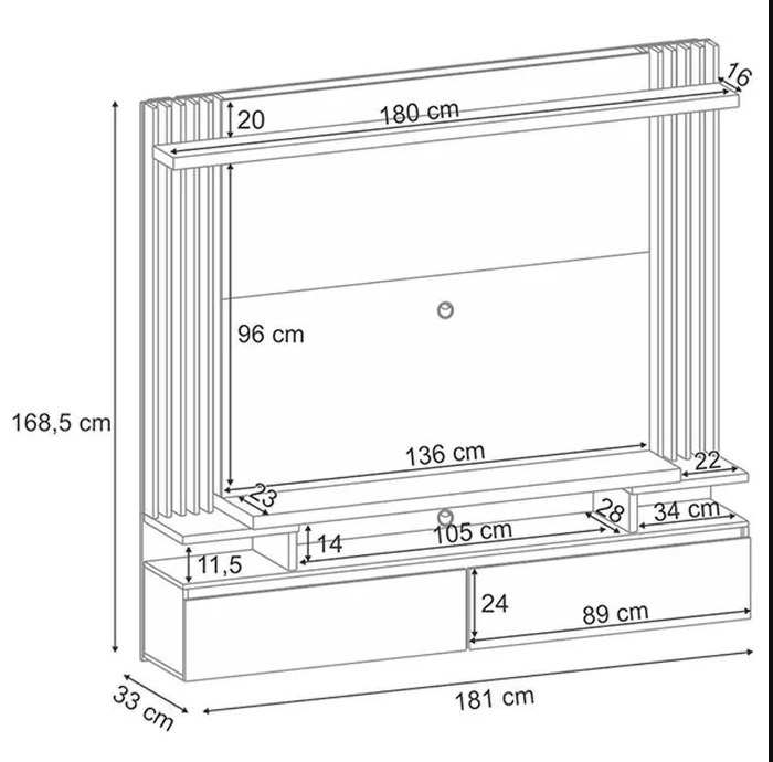 Painel Suspenso Empire 1.36 TVs com Led portas de correr Ripado 100% MDF - Imagem 6