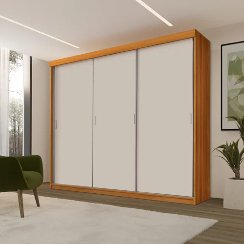 Guarda Roupa Casal Armário Imola Porta de Correr 03 portas 05 gavetas 100% Mdf - Imagem 3