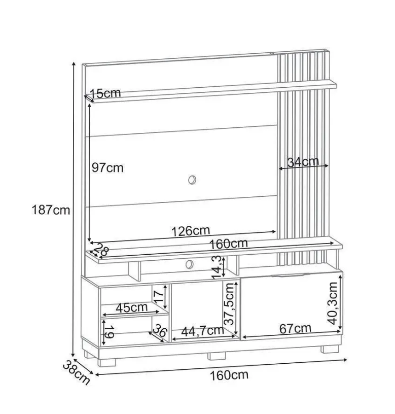 Home Theater Artheo Ripado 160cm Prateleira Nichos 100% MDF - Imagem 7
