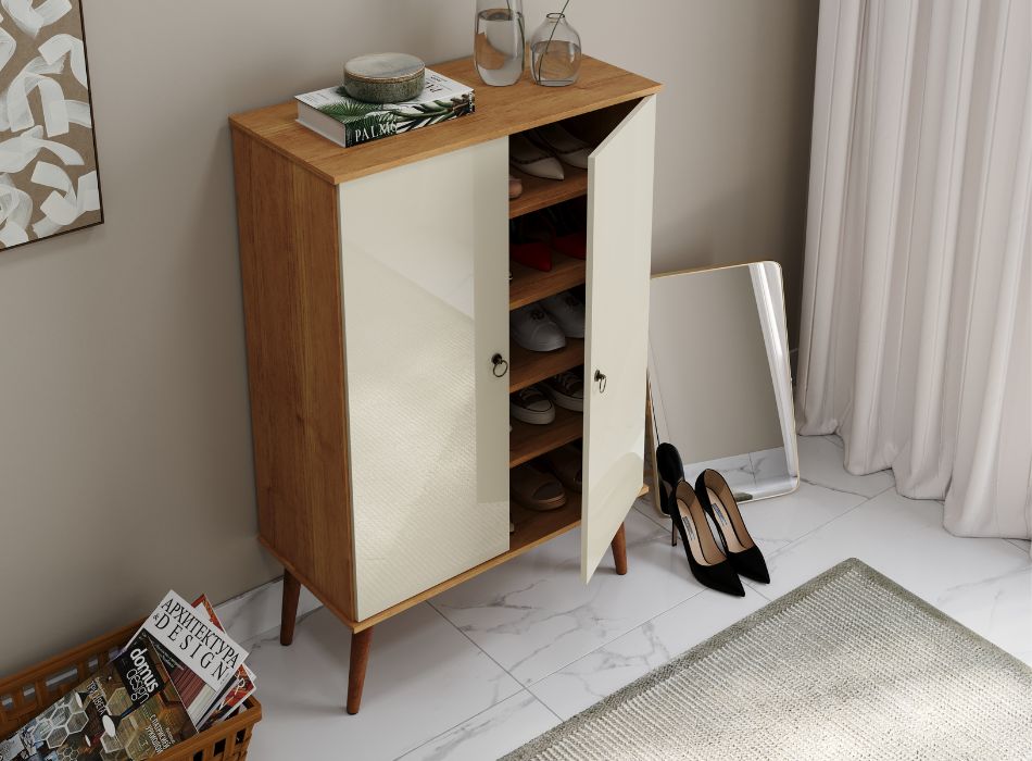 Sapateira Multiuso Spazio 02 Portas pés palito 5 divisões em mdf