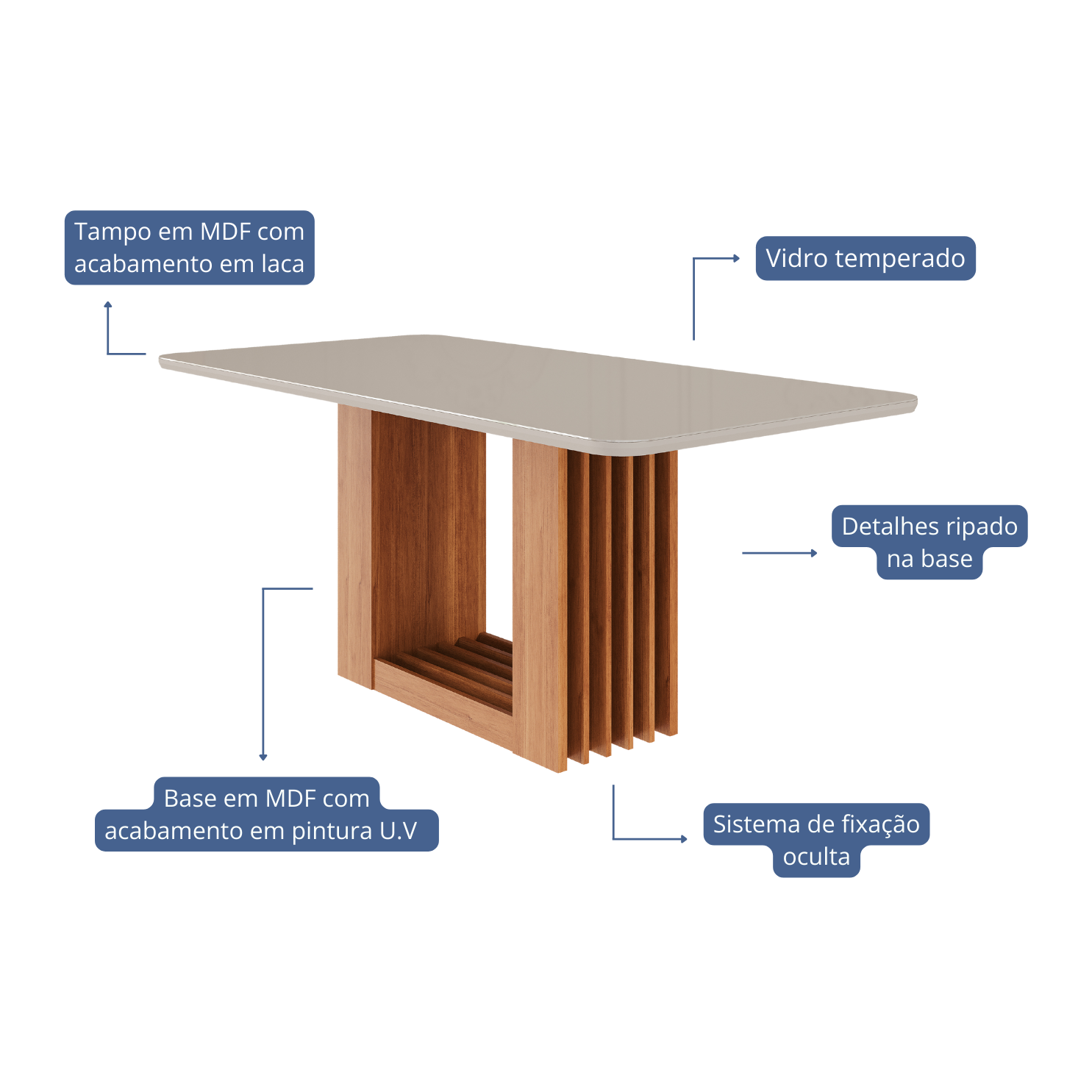 Conjunto de Mesa Julieta 1,30 Retangular com Tampo de MDF Cinamomo/off white e 6 Cadeiras Juliana - Imagem 2