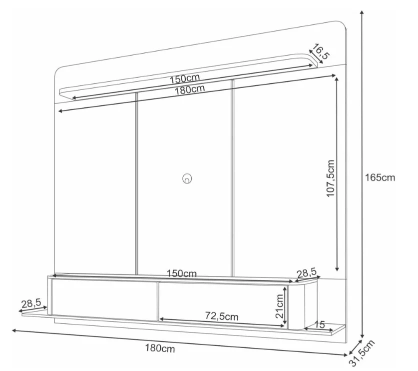 Painel Home Suspenso 1.80 Galax para TVs até 70 Polegadas 02 portas 100% MDF - Imagem 7